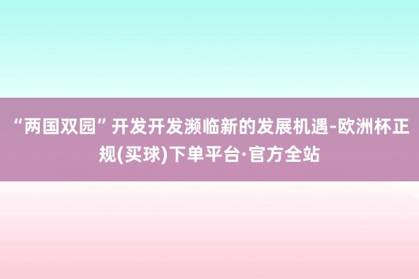 “两国双园”开发开发濒临新的发展机遇-欧洲杯正规(买球)下单平台·官方全站